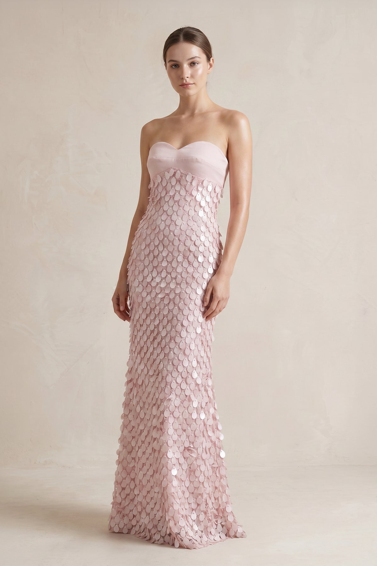 Pink Sheath Sweetheart Long Prom Dresses with Sequins Evening Dresses in Blush, US2