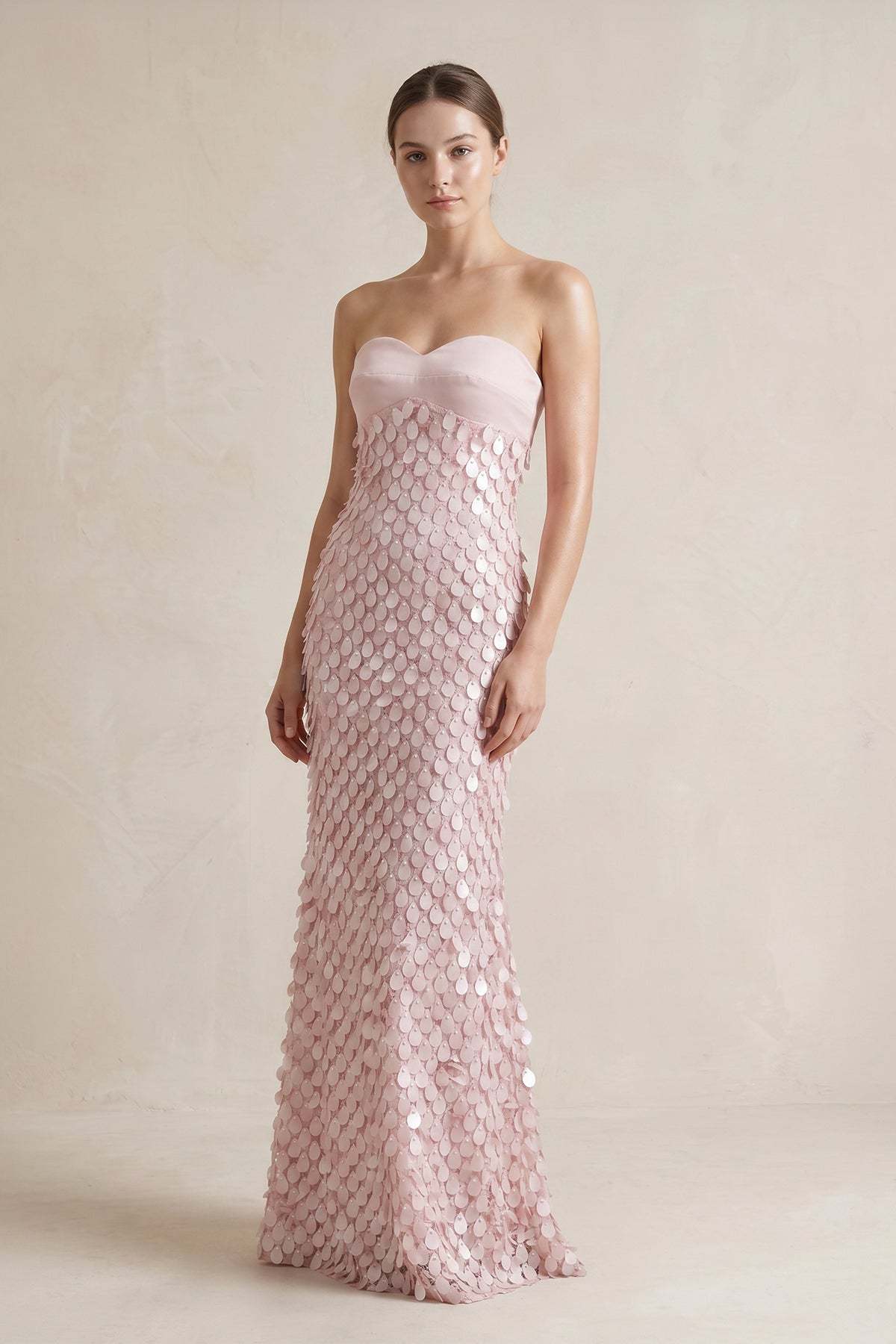 Pink Sheath Sweetheart Long Prom Dresses with Sequins Evening Dresses in Blush, US2