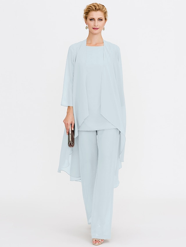 3 piece jumpsuit pantsuit mother of the bride dresses floor length chiffon with solid color elegant, supplier image 21