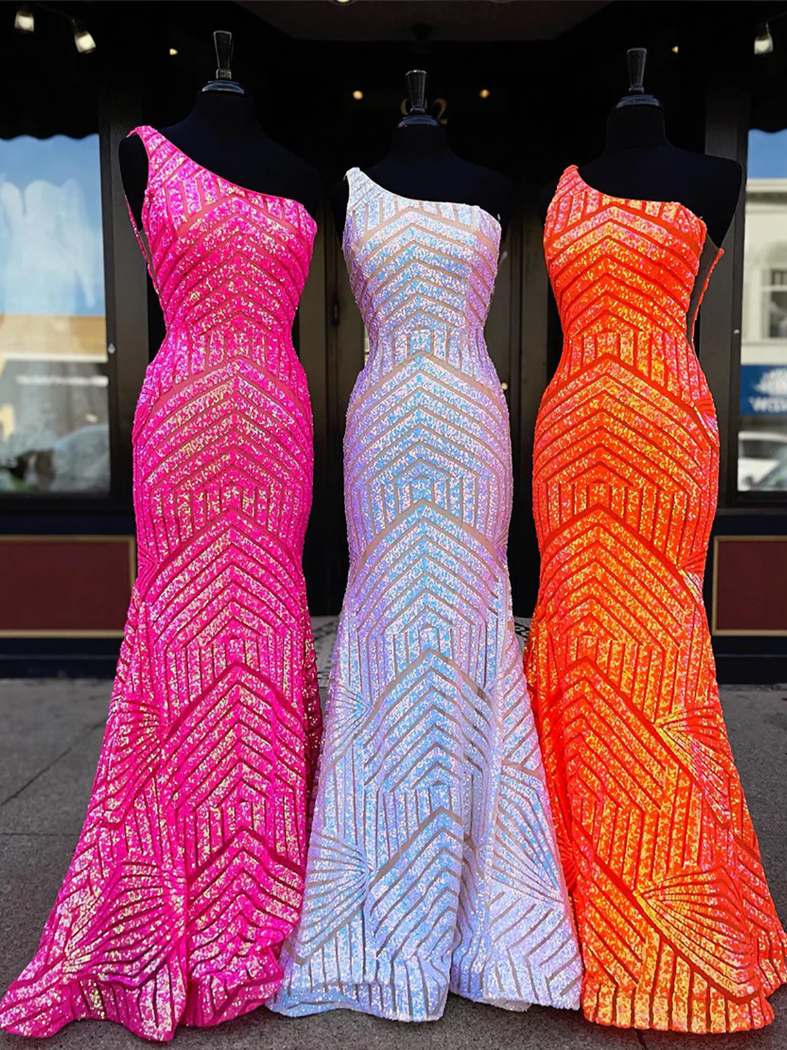 Sexy Mermaid Sequin One Shoulder Long Prom Dress