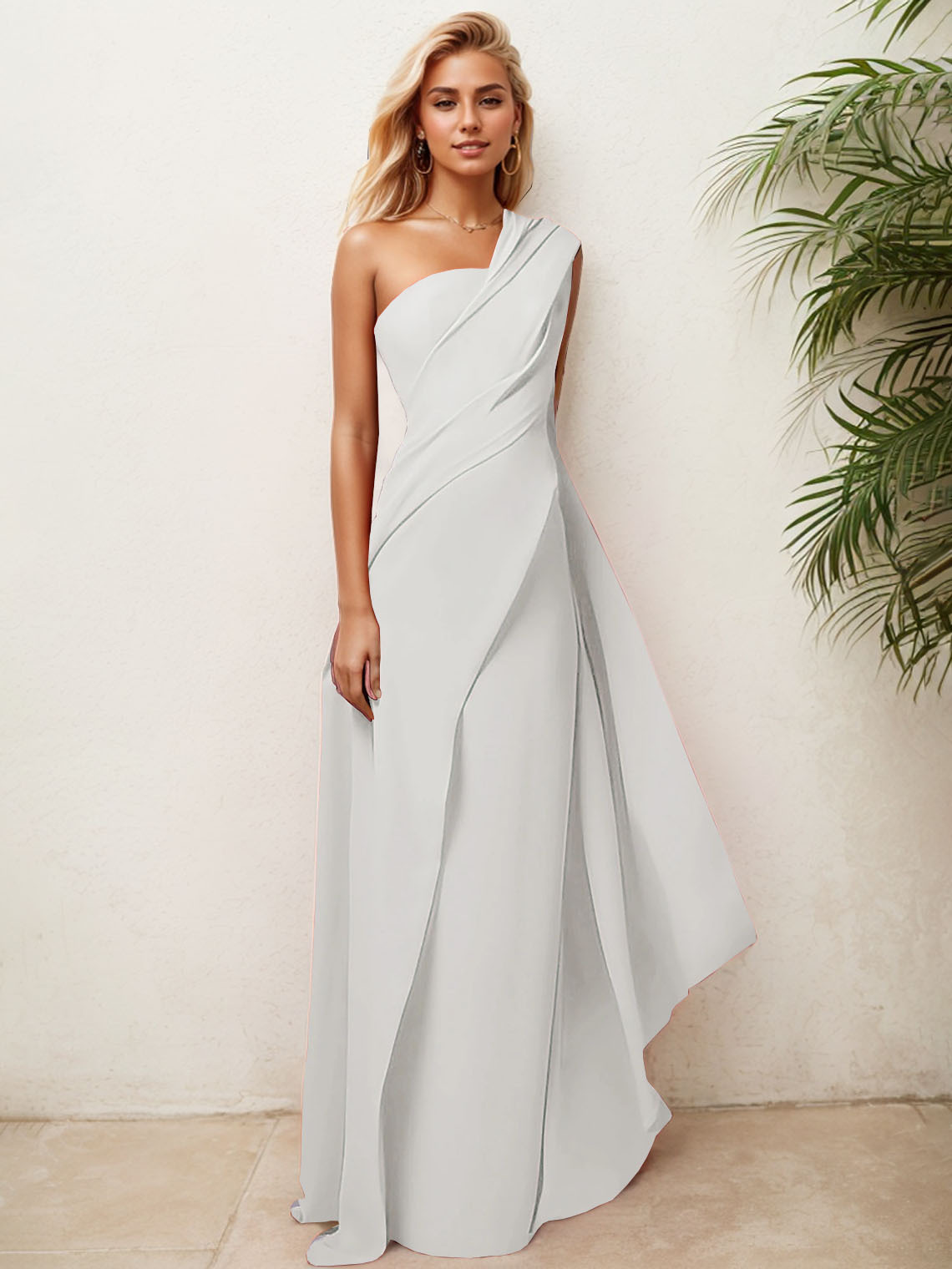 Sheath Chiffon One Shoulder Sleeveless with Pleats Evening Dress