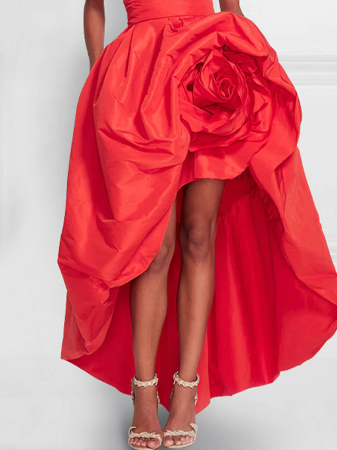 A Line Strapless Asymmetrical with Shouder Flower Party Dress