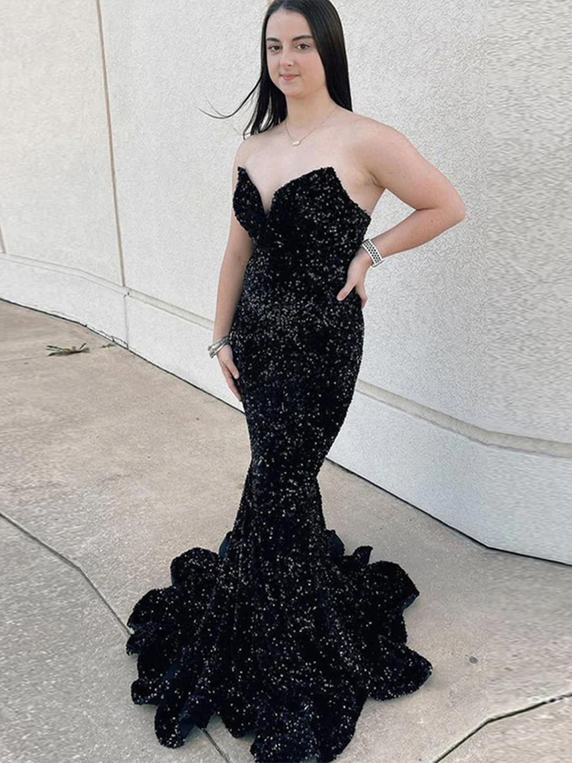Sparkle Mermaid Sequin Sweetheart Sleeveless Tight Prom Dress