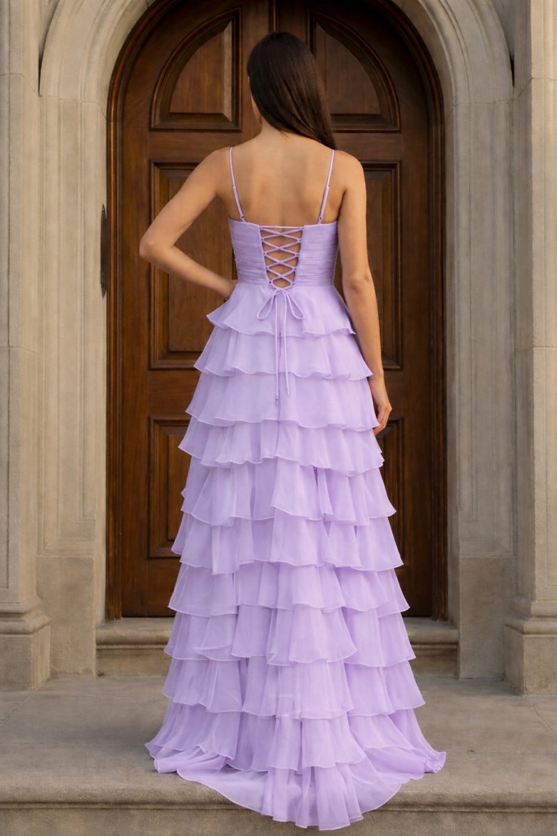 A Line Spaghetti Straps Yellow Long Prom Dresses with Ruffles Evening Dresses, product image 28