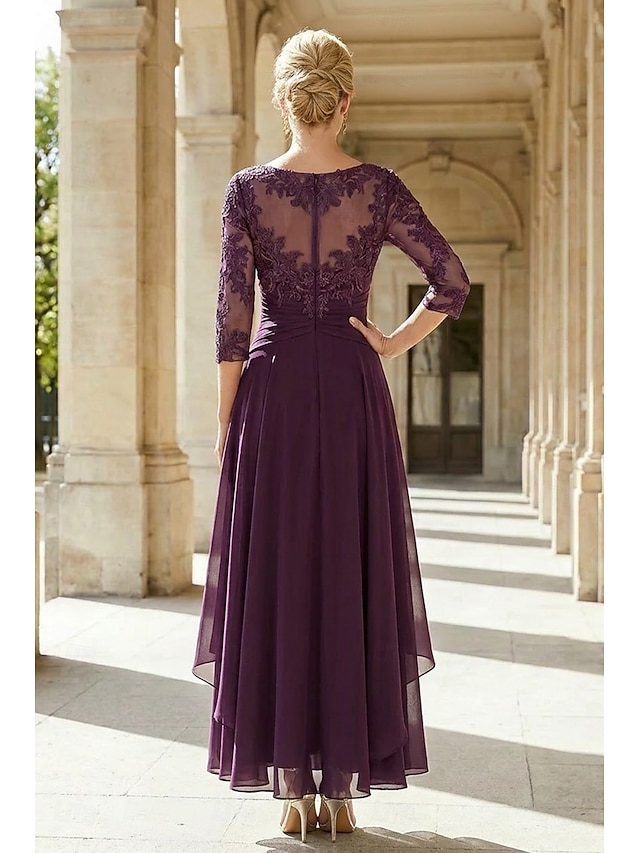 a-line ankle-length mother of the bride dress wedding guest dress cocktail dress jewel neck 3/4 sleeves chiffon lace elegant, supplier image 2