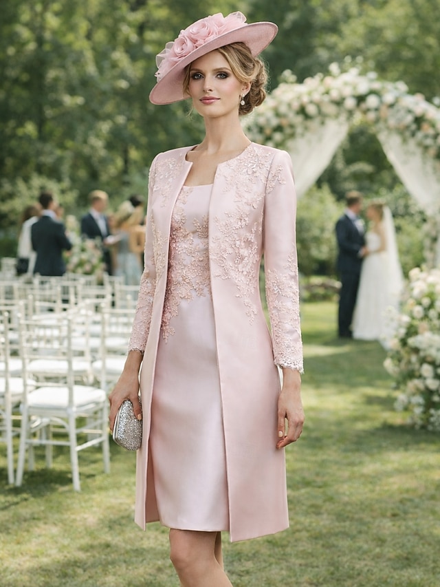 two piece sheath column mother of the bride dresses wedding guest dresses knee length satin lace, supplier image 1