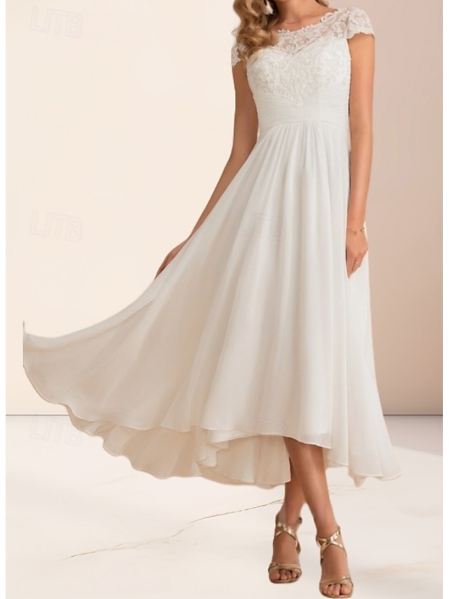 a-line little white dress wedding dress boat neck chiffon, supplier image 1