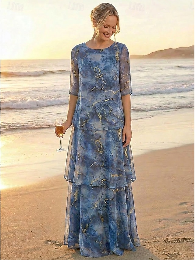 a-line mother of the bride dresses cocktail dresses party dresses floor length chiffon half sleeve, supplier image 4