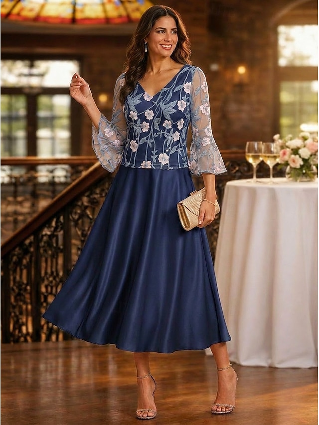 a-line ankle length mother of the bride dresses 3/4 length sleeve v neck elegant vintage luxurious lace with pleats, supplier image 1