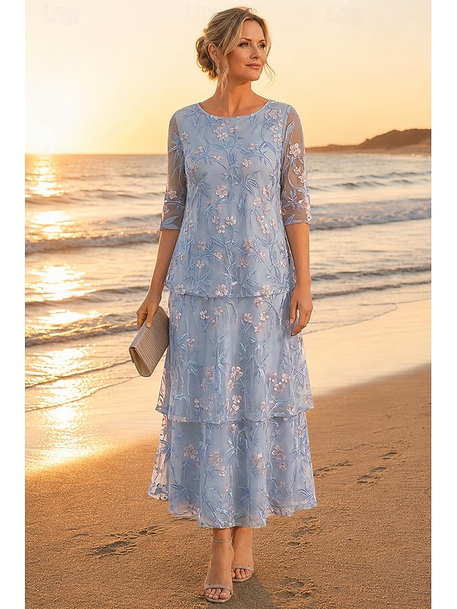 two piece a-line mother of the bride dresses wedding guest dresses ankle length chiffon lace elegant, supplier image 3