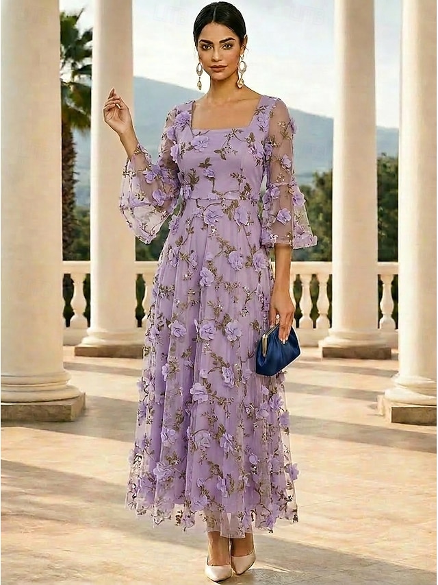 a-line mother of the bride dresses cocktail dresses party dresses ankle length lace tulle elegant, supplier image 1