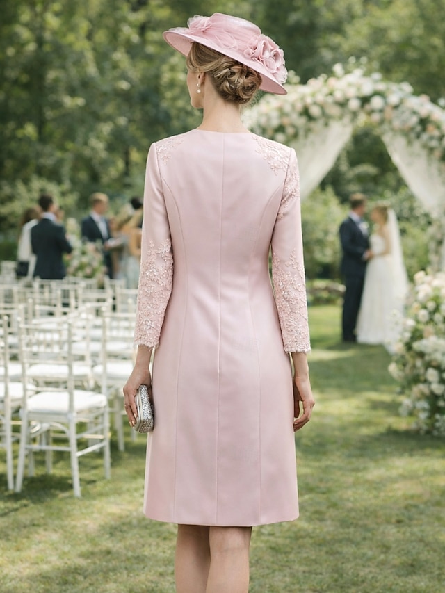 two piece sheath column mother of the bride dresses wedding guest dresses knee length satin lace, supplier image 2