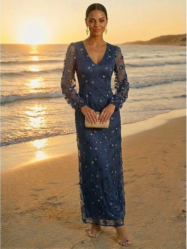 sheath column mother of the bride dresses cocktail dresses party dresses ankle length lace tulle, supplier image 3