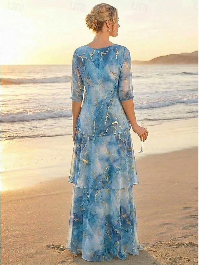 a-line mother of the bride dresses cocktail dresses party dresses floor length chiffon half sleeve, supplier image 2