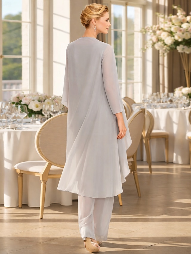 3 piece jumpsuit pantsuit mother of the bride dresses floor length chiffon with solid color elegant, supplier image 2