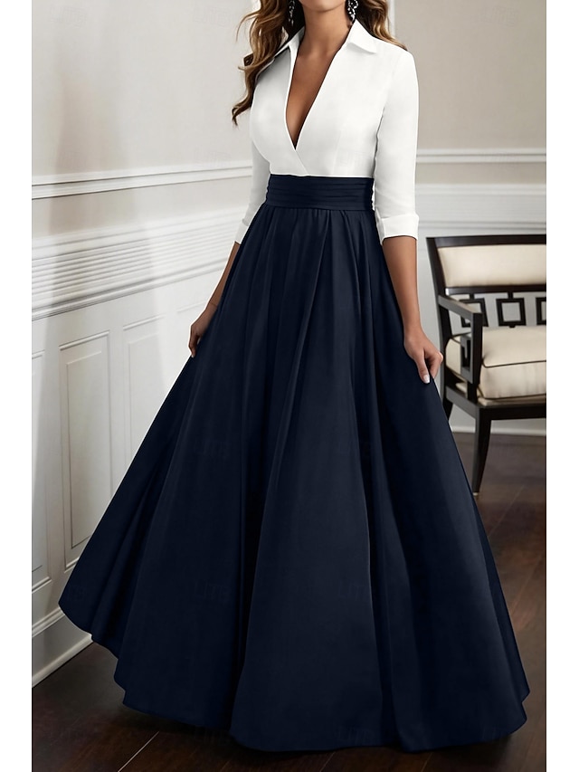 a-line floor-length wedding guest dress evening gown half sleeves satin elegant, supplier image 6