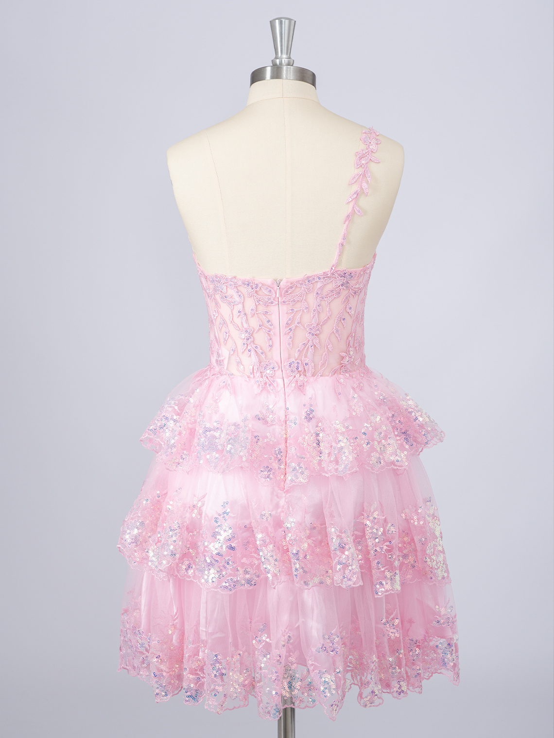 A-Line Tulle One Shoulder Sequin With Appliques Short Homecoming Dress