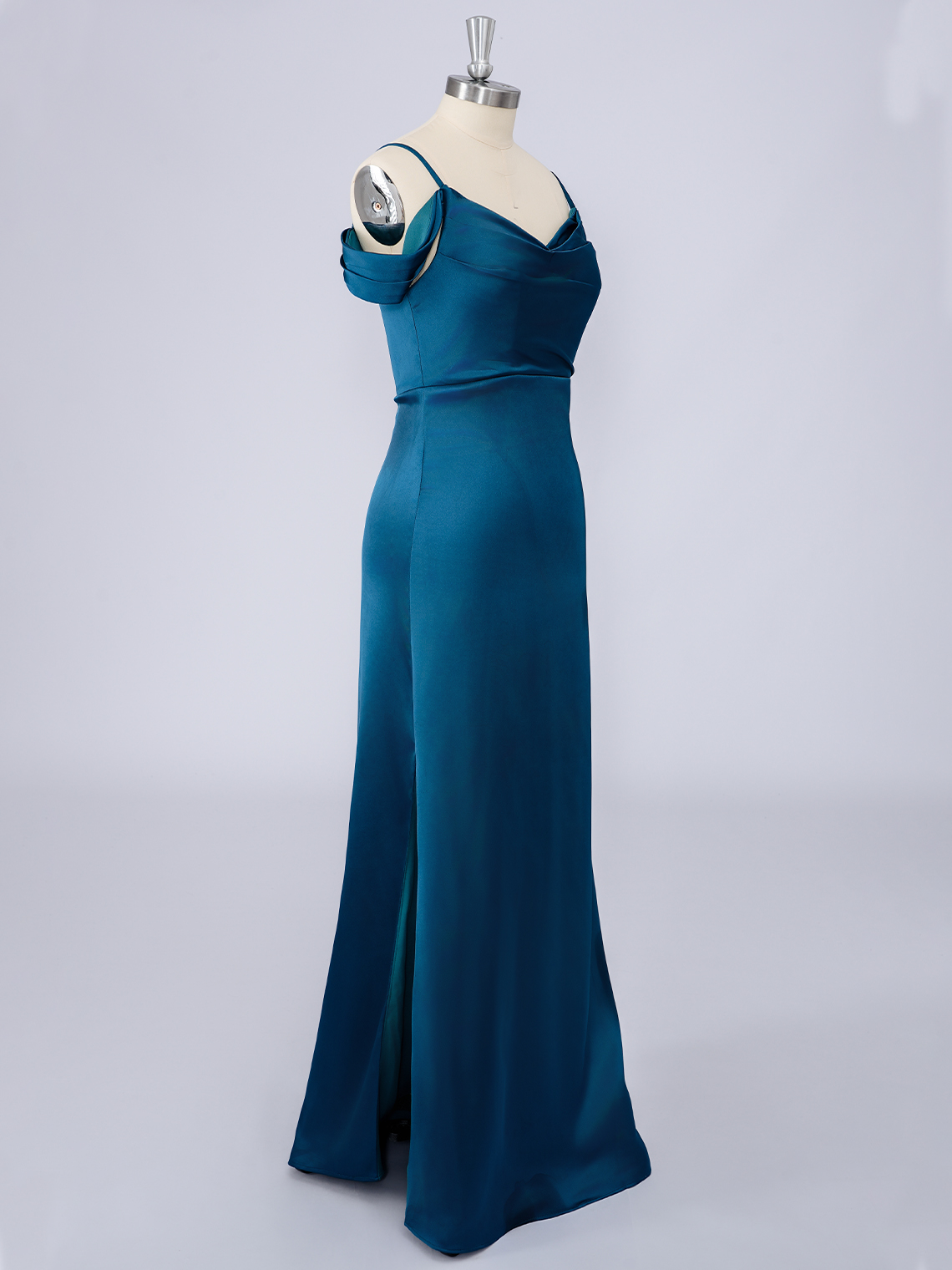 Teal Mermaid Satin Spaghetti Floor Length With Side Slit Prom Dress