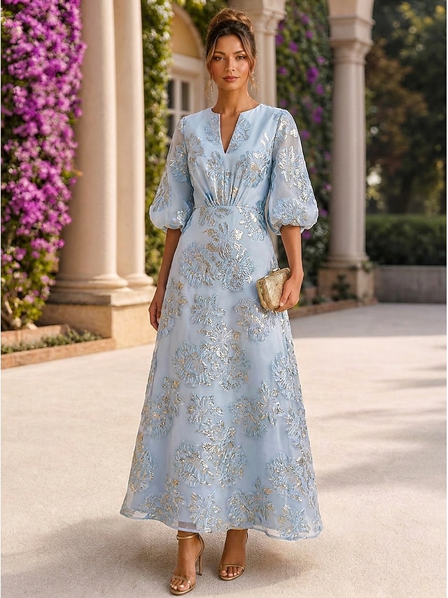 a-line mother of the bride dresses ankle length chiffon satin jacquard with 3d flowers v neck, supplier image 1