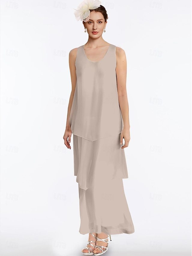 sheath column ankle length mother of the bride dresses wedding guest dresses sleeveless elegant simple chiffon, supplier image 7