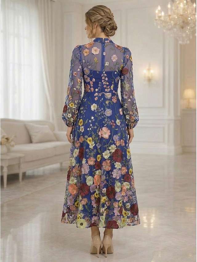 a-line ankle length mother of the bride dresses long sleeve v neck elegant vintage luxurious lace tulle with 3d flowers, supplier image 2