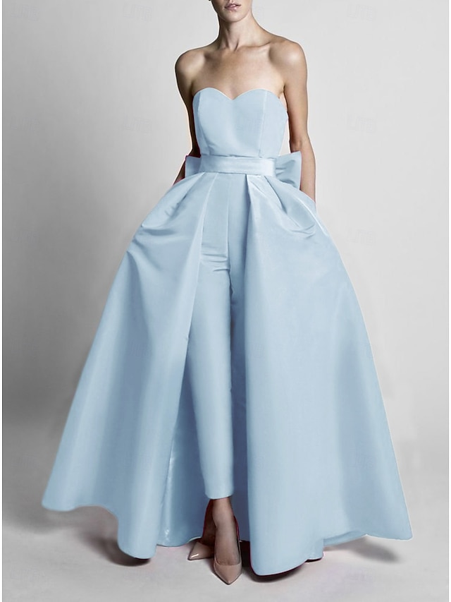 jumpsuit pantsuit wedding guest dress evening gown sweetheart sleeveless stretch fabric elegant simple, supplier image 16