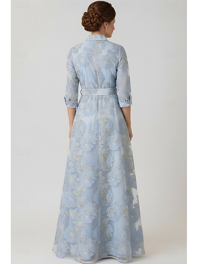 a-line floor length mother of the bride dresses formal dresses evening gown long sleeve elegant vintage jacquard with bow(s), supplier image 2