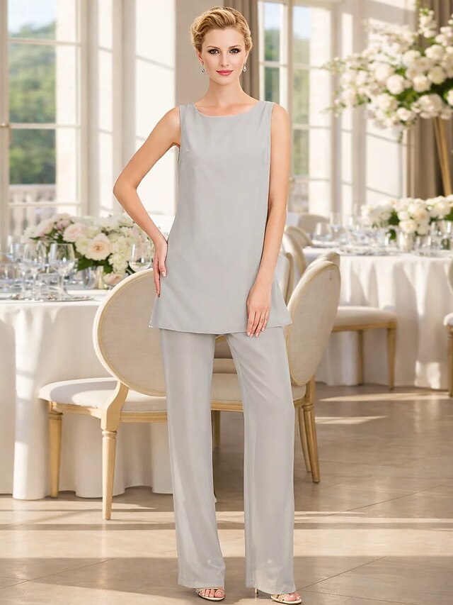3 piece jumpsuit pantsuit mother of the bride dresses floor length chiffon with solid color elegant, supplier image 4