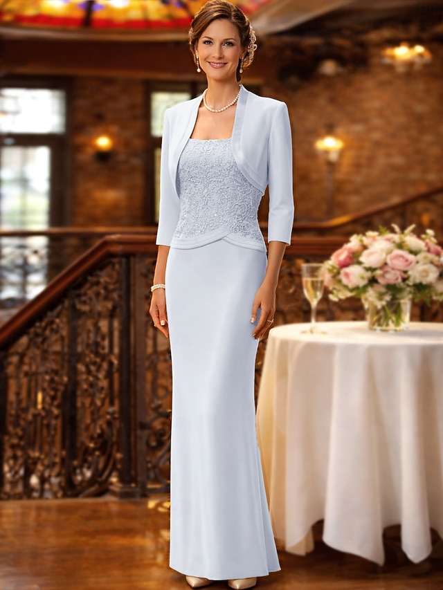 sheath column mother of the bride dresses wedding guest dresses floor length chiffon satin lace, supplier image 17