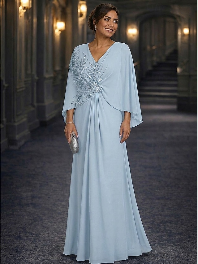 a-line floor length mother of the bride dresses long sleeve v neck elegant vintage luxurious chiffon lace with pleats, supplier image 6