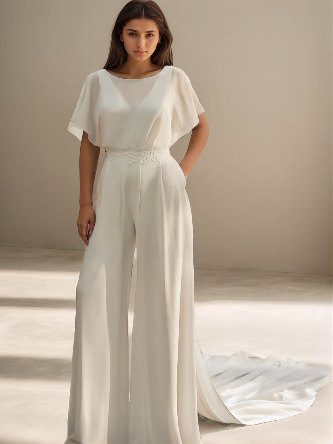 Wedding Dresses Two Piece V Neck Regular Chiffon Bridal Gowns