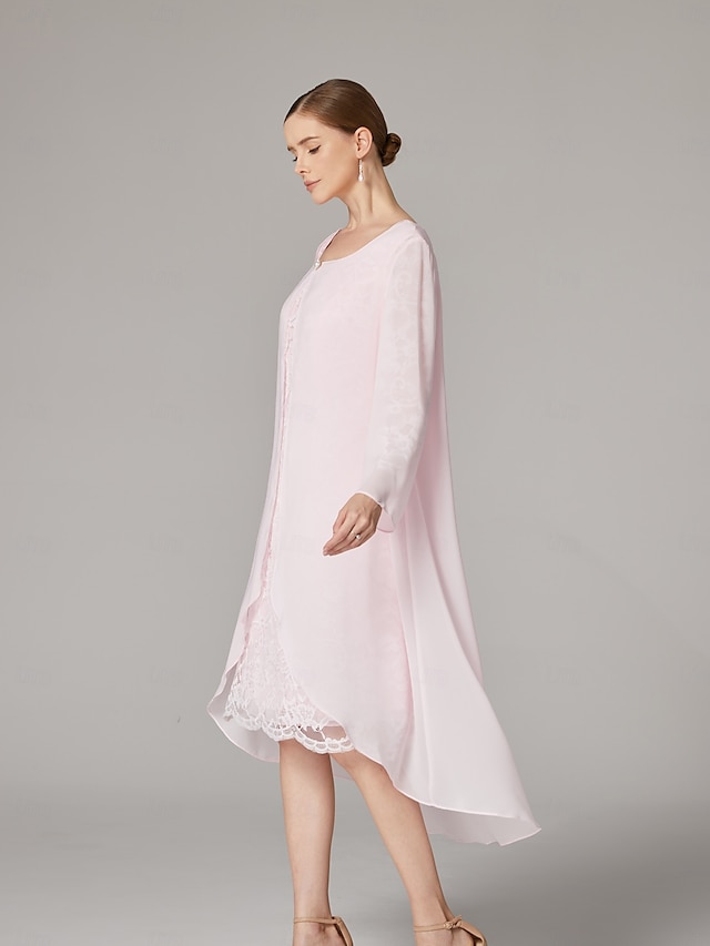 two piece a-line mother of the bride dresses wedding guest dresses tea length chiffon lace elegant, supplier image 11