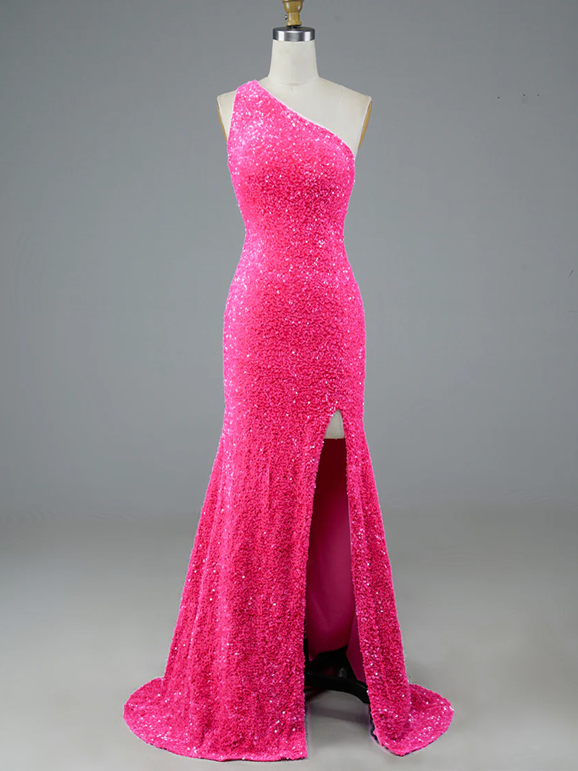 Glitter Mermaid One Shoulder Open Back Sleeveless Sexy Prom Dress