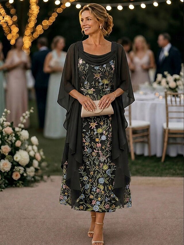 a-line ankle length mother of the bride dresses 3/4 length sleeve scoop neck elegant vintage chiffon lace with ruffles, supplier image 8