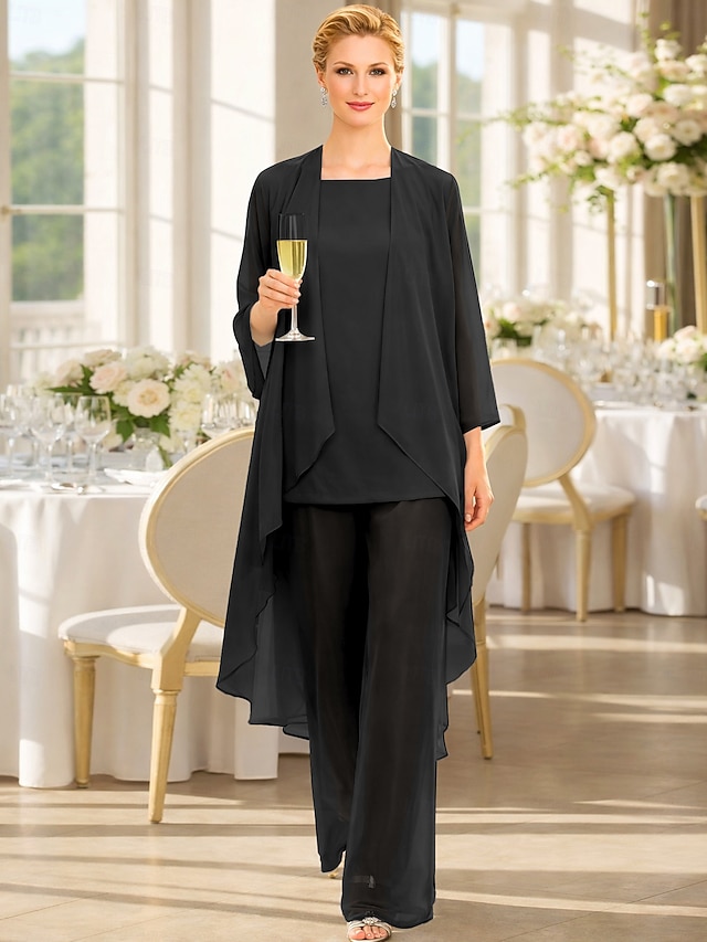 3 piece jumpsuit pantsuit mother of the bride dresses floor length chiffon with solid color elegant, supplier image 38