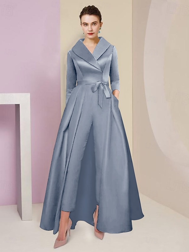 jumpsuit pantsuit ankle-length mother of the bride dress wedding guest dress formal dress 3/4 sleeves satin elegant simple, supplier image 19
