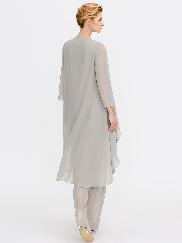 3 piece jumpsuit pantsuit mother of the bride dresses floor length chiffon with solid color elegant, supplier image 7