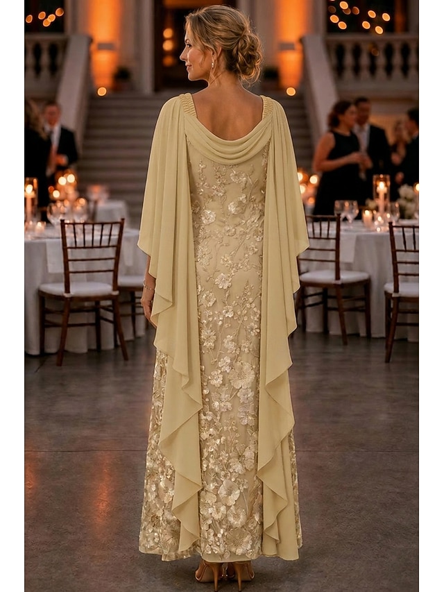 a-line ankle length mother of the bride dresses 3/4 length sleeve scoop neck elegant vintage chiffon lace with 3d flowers, supplier image 4