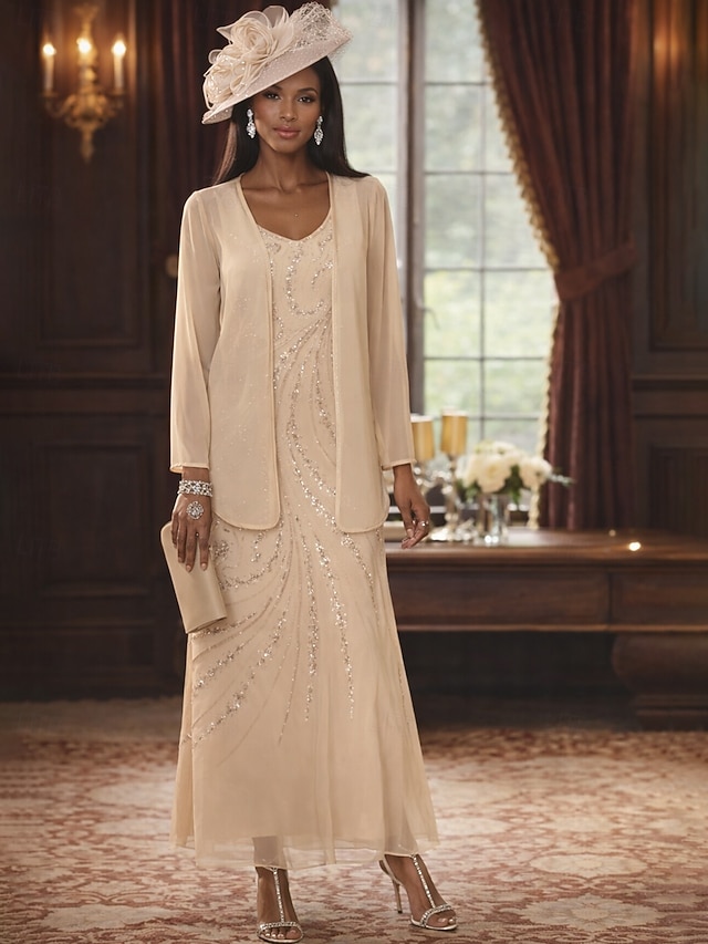 two piece sheath column mother of the bride dresses wedding guest dresses formal dresses chiffon, supplier image 1