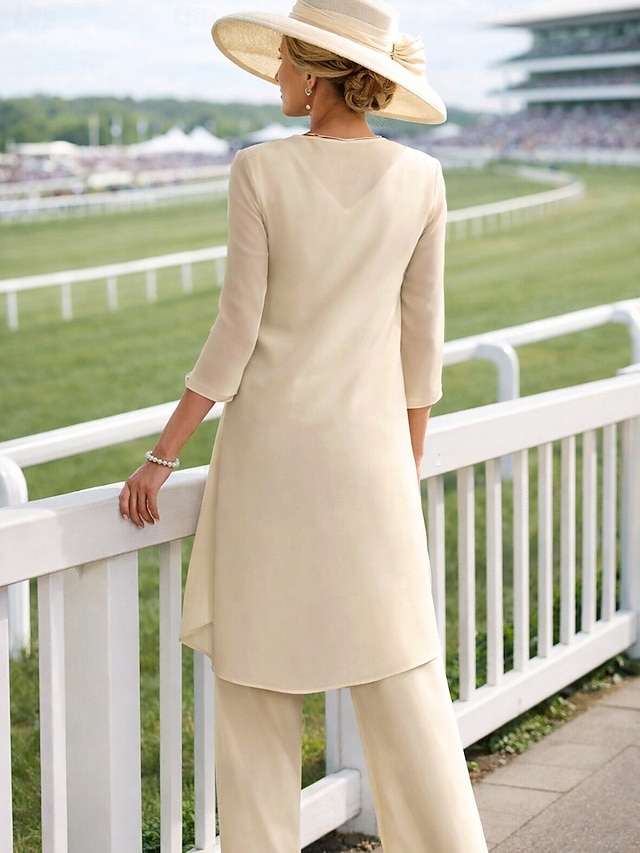 jumpsuit pantsuit mother of the bride dresses floor length chiffon lace with beading jewel neck, supplier image 2
