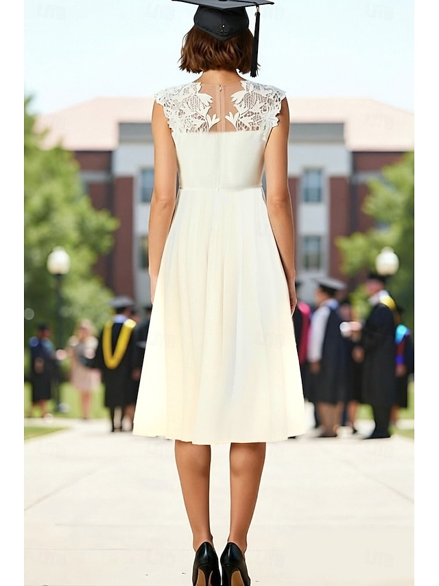 a-line knee-length little white dress wedding dress cocktail dress v-neck 3/4 sleeves chiffon, supplier image 2