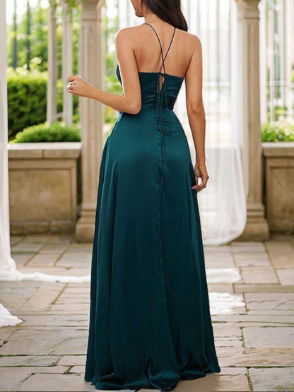 Dress A Line V Neck Sleeveless Floor Length With Ruched Bridesmaid Dress