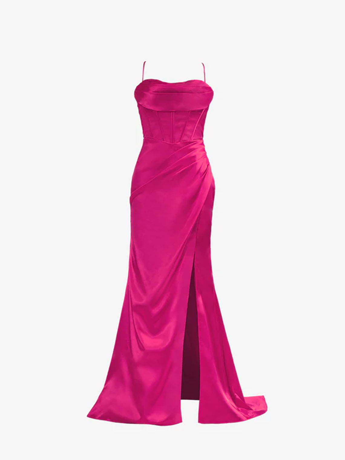 Mermaid Spaghetti Straps Satin Sweep Train with High Slit Prom Dress