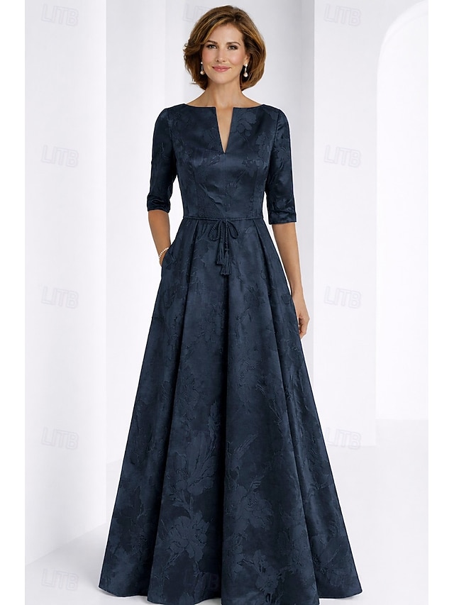 a-line floor length mother of the bride dresses wedding guest dresses formal dresses half sleeve v neck elegant vintage jacquard with bow(s), supplier image 1