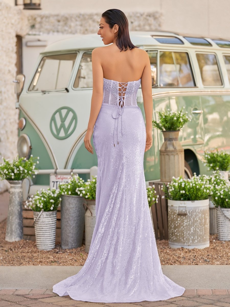Strapless Mermaid Long Sequins Prom Dresses With Split Evening Dresses, product image 32