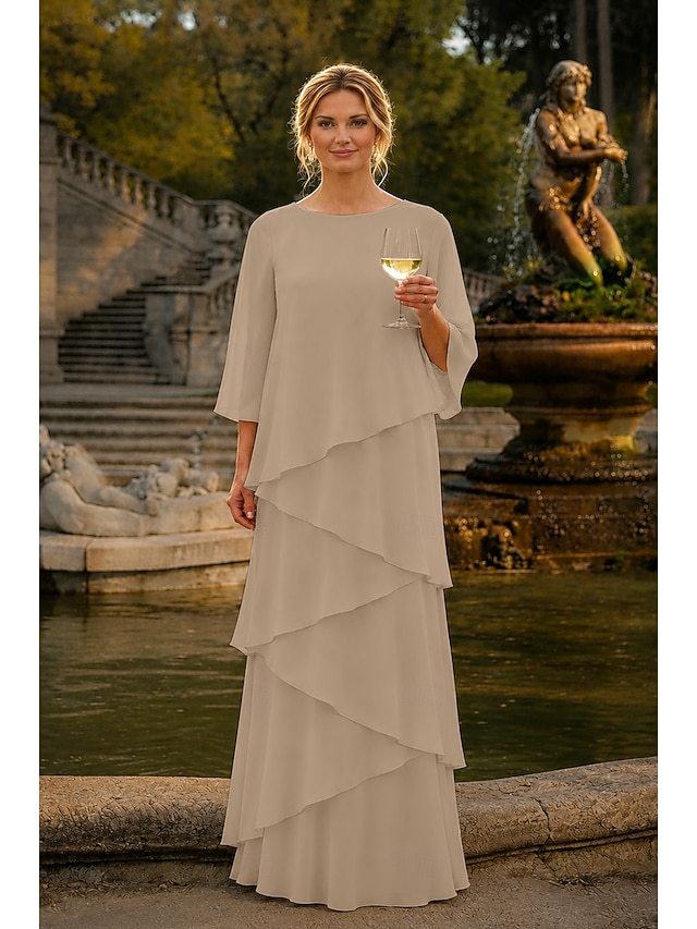 sheath column floor length mother of the bride dresses wedding guest dresses formal dresses evening gown 3/4 length sleeve crew neck elegant chiffon, supplier image 11