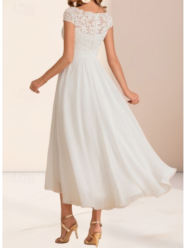 a-line little white dress wedding dress boat neck chiffon, supplier image 2