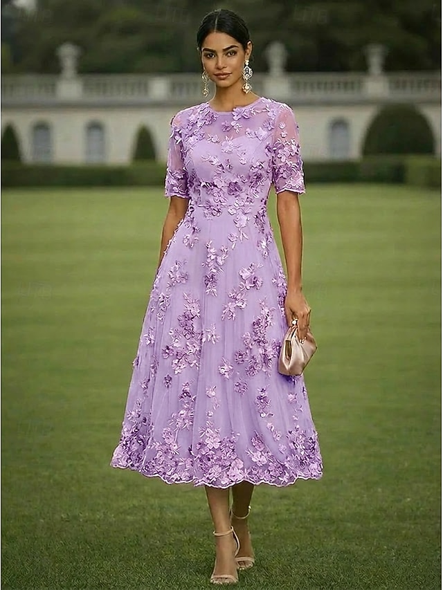 a-line floor length mother of the bride dresses cocktail dresses party dresses short sleeve plunging neck elegant vintage luxurious chiffon tulle, supplier image 20