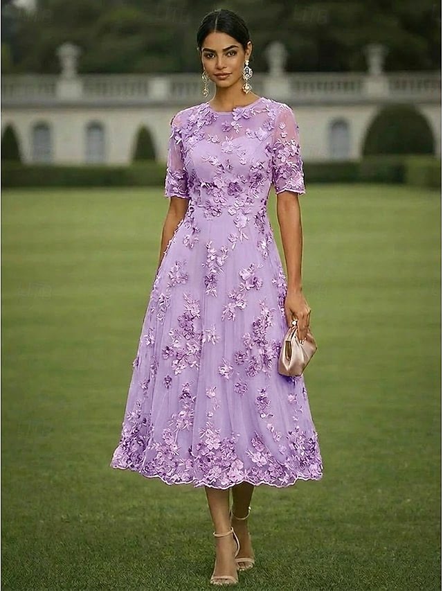 a-line floor length mother of the bride dresses cocktail dresses party dresses short sleeve plunging neck elegant vintage luxurious chiffon tulle, supplier image 20