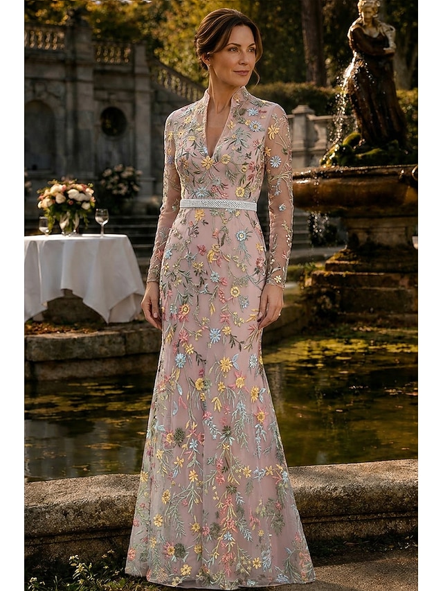 mermaid trumpet mother of the bride dresses floor length lace long sleeve v neck elegant luxurious, supplier image 4